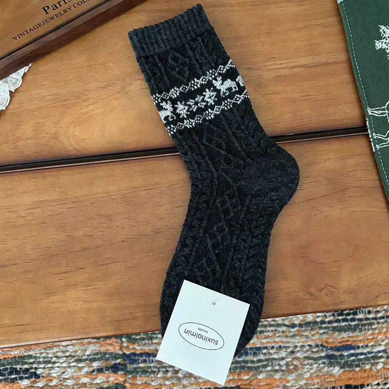 Wool Retro Elk Warm Slouchy Crew Socks - Image 10