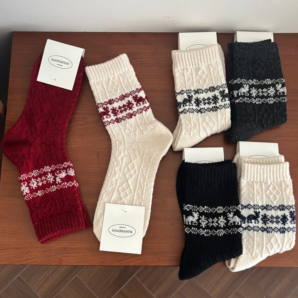 Wool Retro Elk Warm Slouchy Crew Socks - Image 3