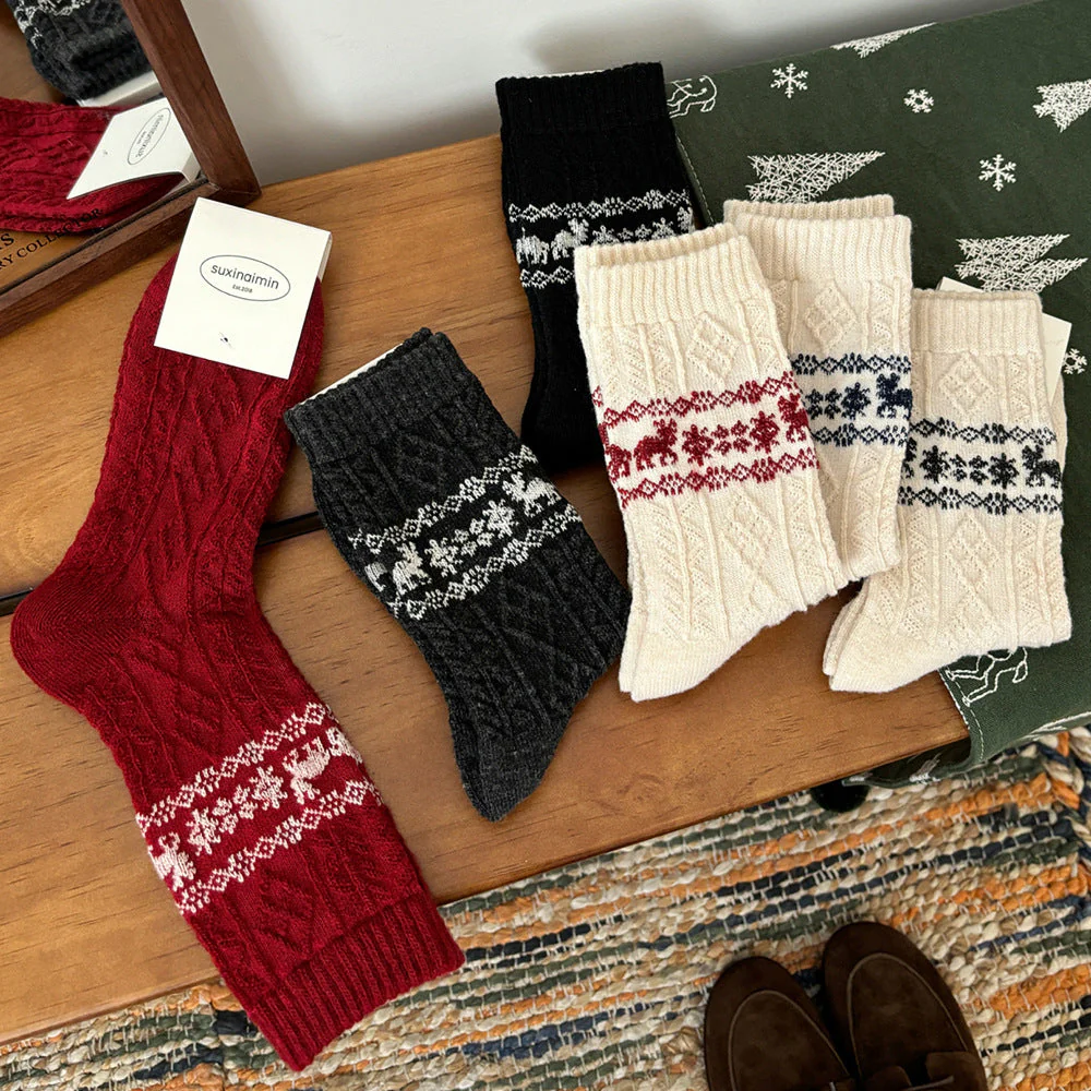 Wool Retro Elk Warm Slouchy Crew Socks - Image 4