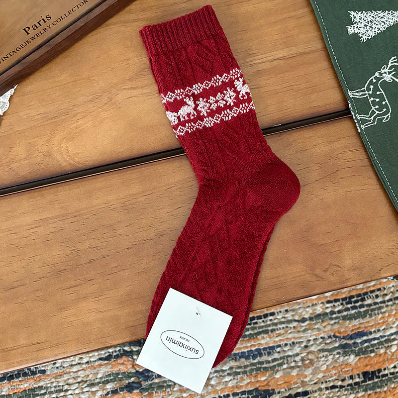 Wool Retro Elk Warm Slouchy Crew Socks - Image 6