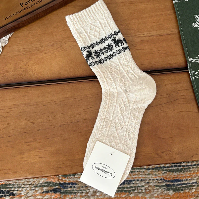 Wool Retro Elk Warm Slouchy Crew Socks - Image 8