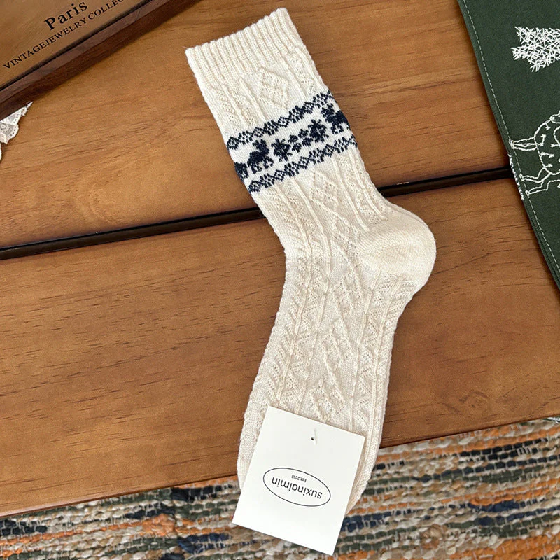 Wool Retro Elk Warm Slouchy Crew Socks - Image 9