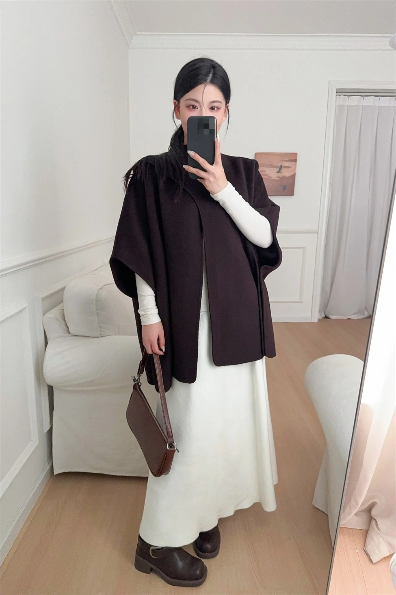 Wool Tencel Solid Scarf Shawl Cape Irregular Coat - Image 10