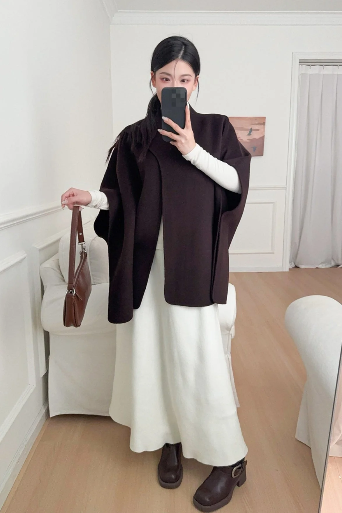 Wool Tencel Solid Scarf Shawl Cape Irregular Coat - Image 11