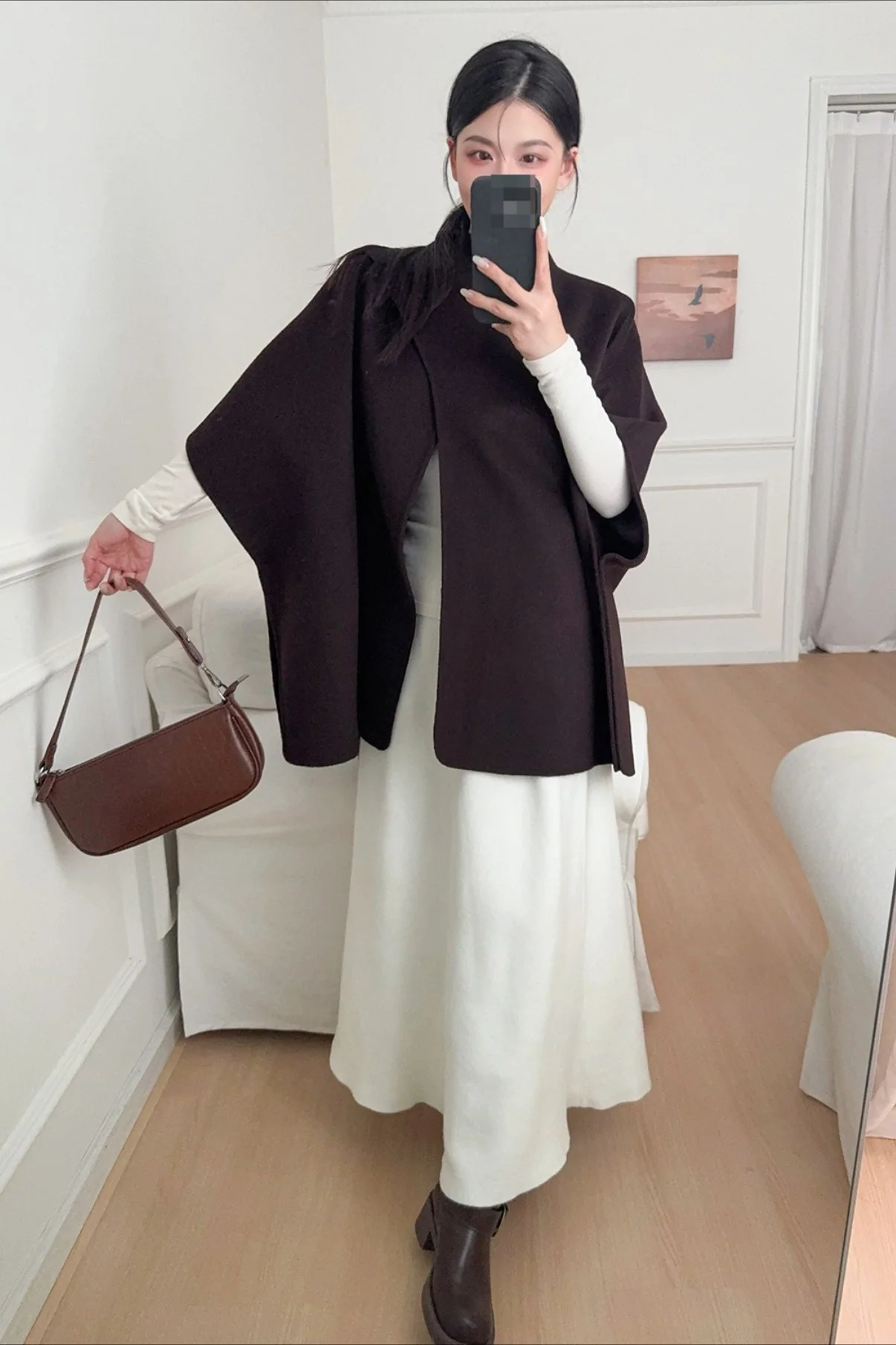 Wool Tencel Solid Scarf Shawl Cape Irregular Coat - Image 12