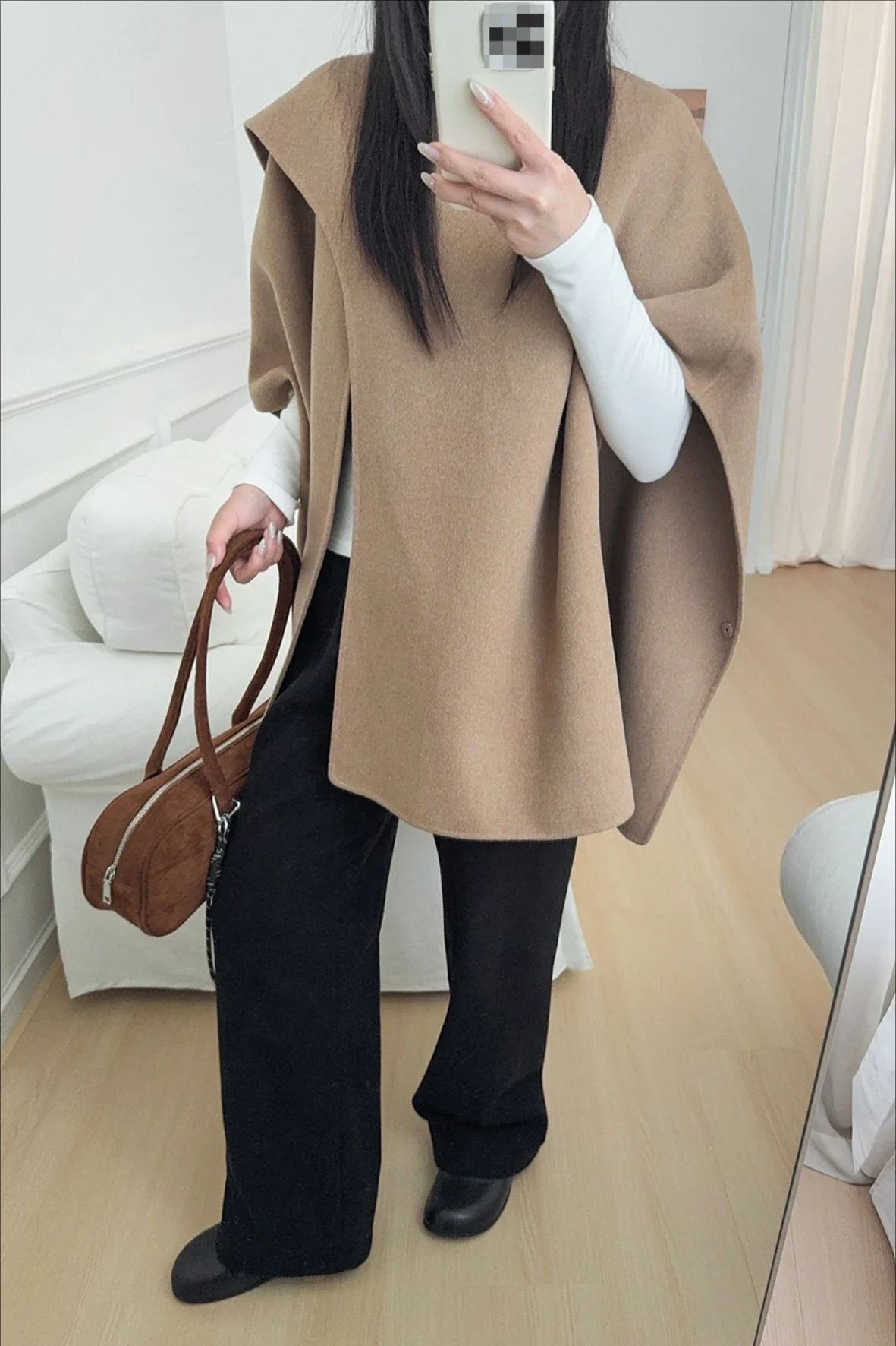 Wool Tencel Solid Scarf Shawl Cape Irregular Coat - Image 3