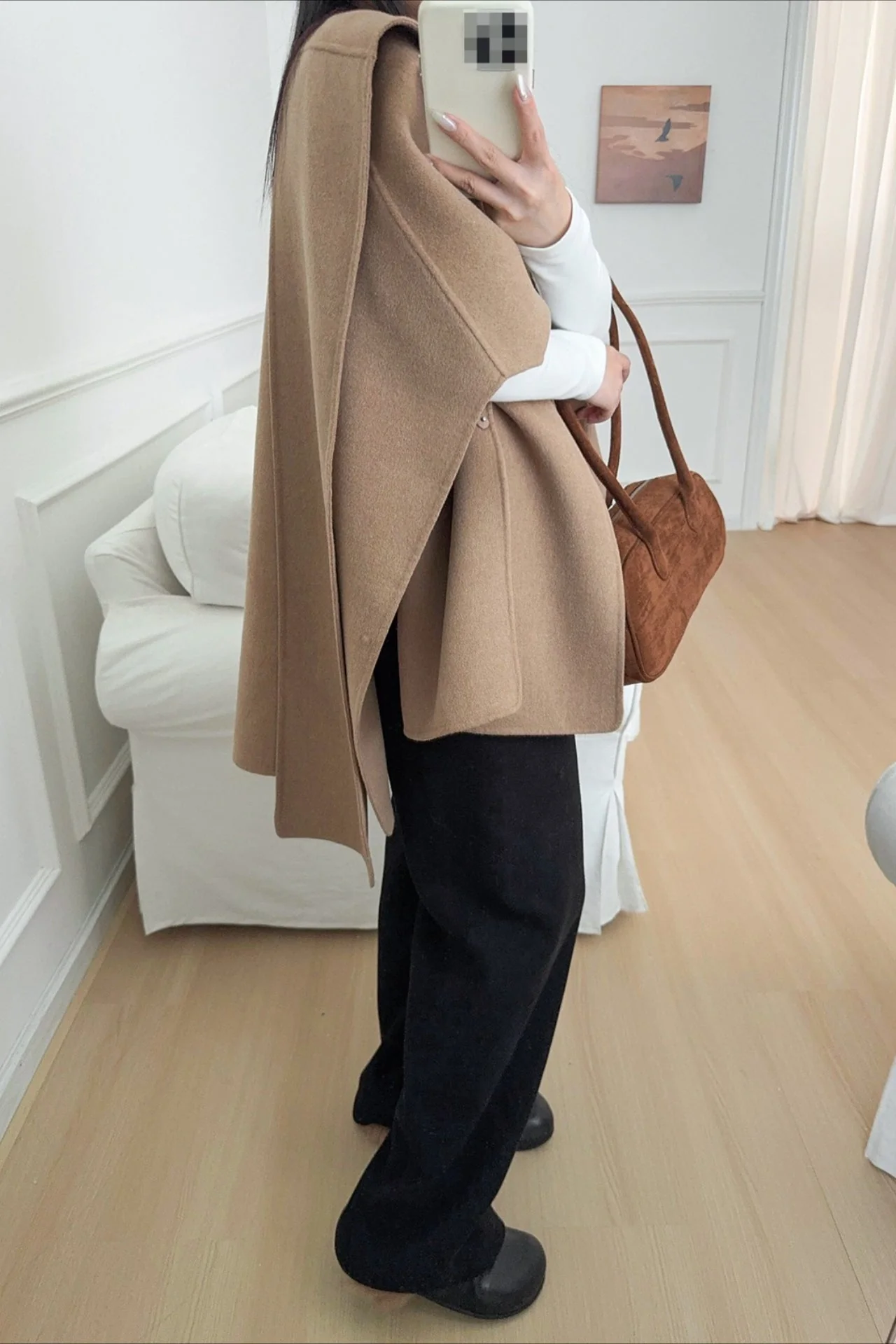 Wool Tencel Solid Scarf Shawl Cape Irregular Coat - Image 4