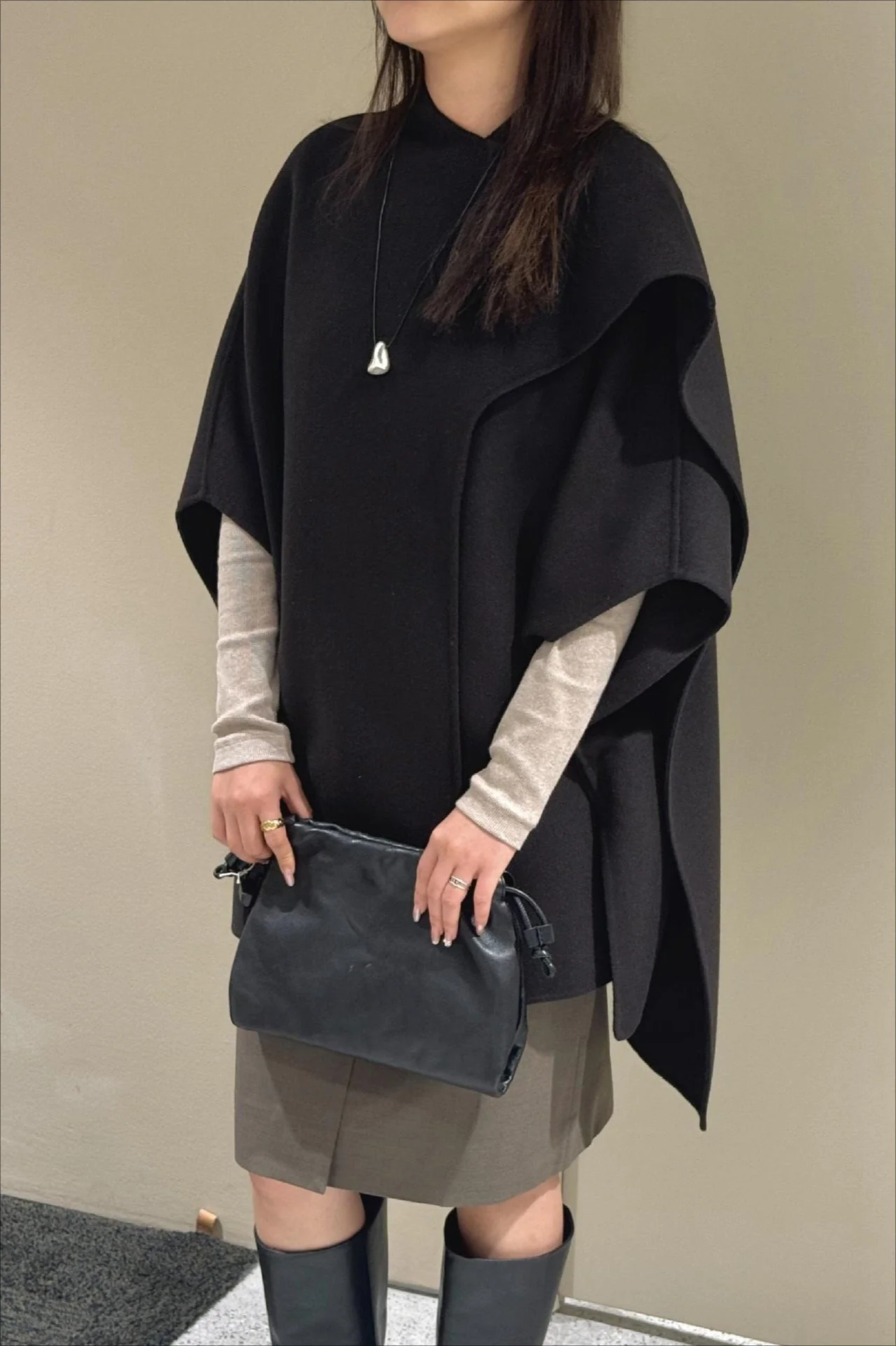 Wool Tencel Solid Scarf Shawl Cape Irregular Coat - Image 5