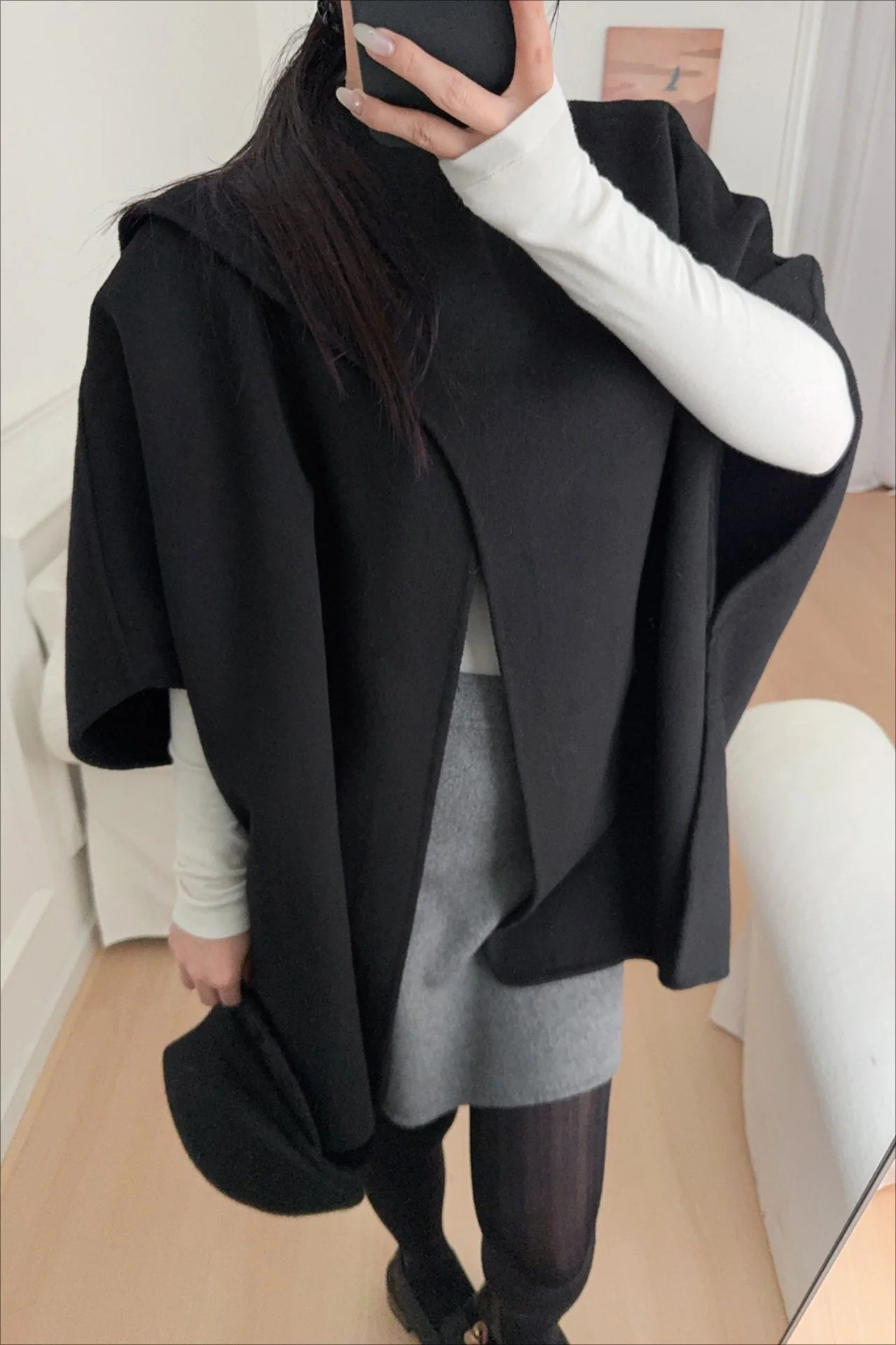 Wool Tencel Solid Scarf Shawl Cape Irregular Coat - Image 6