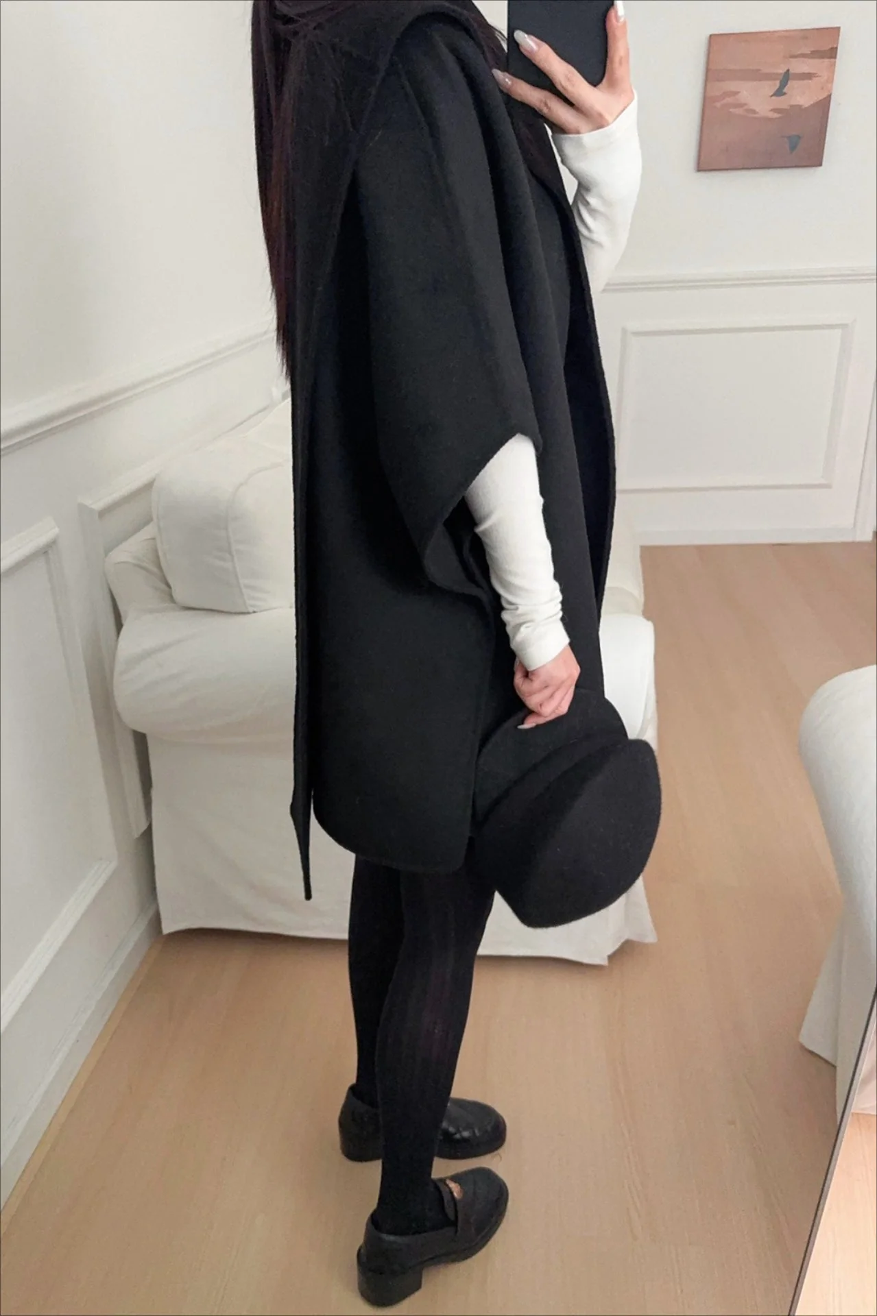 Wool Tencel Solid Scarf Shawl Cape Irregular Coat - Image 8