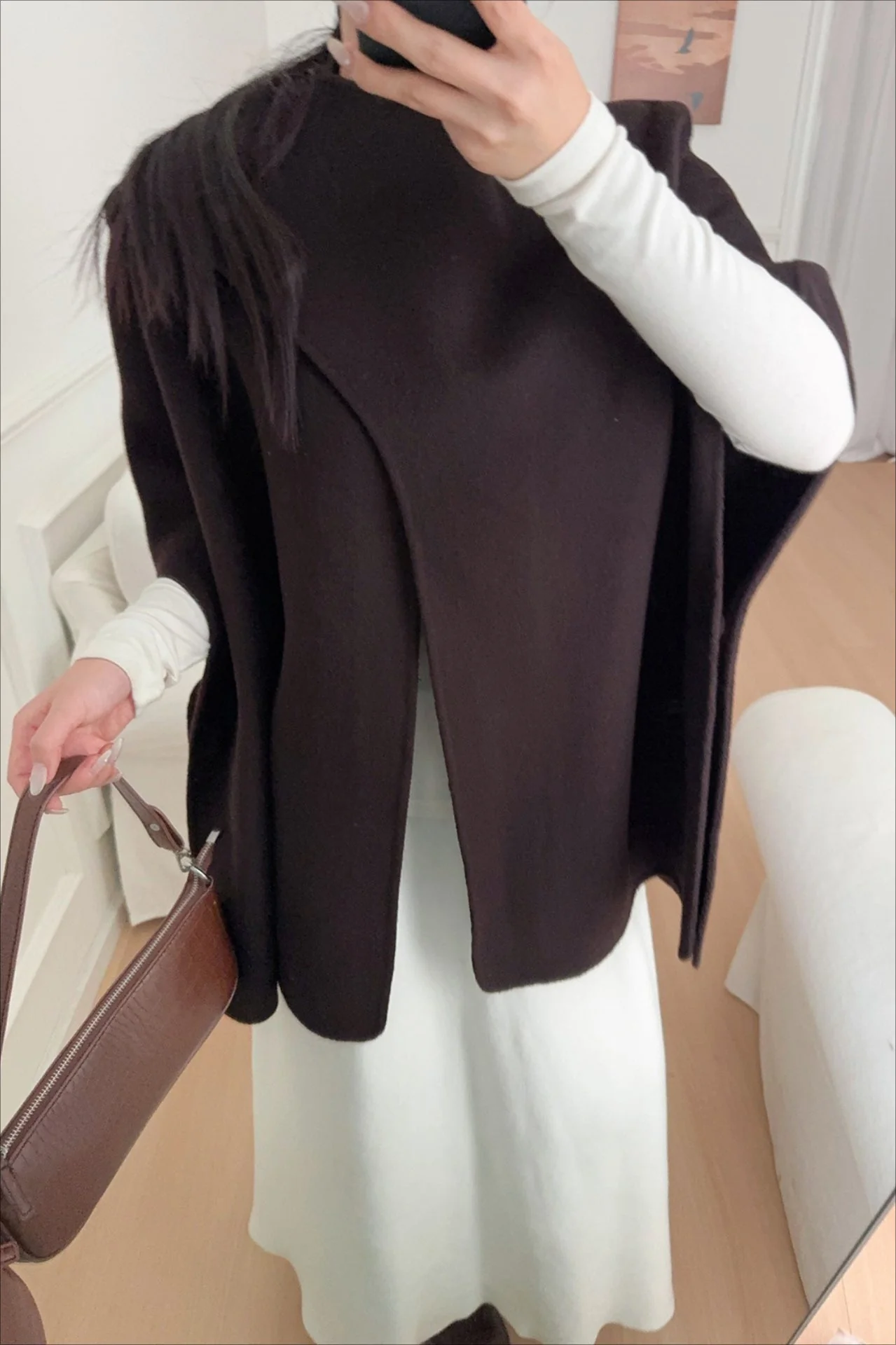 Wool Tencel Solid Scarf Shawl Cape Irregular Coat - Image 9