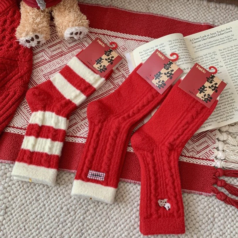 Wool Thick Warm Red Cute Socks