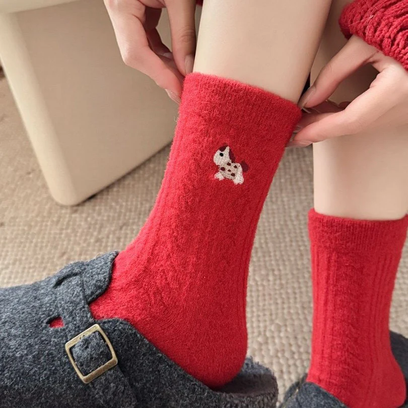 Wool Thick Warm Red Cute Socks - Image 3