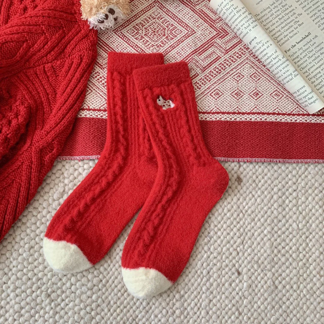 Wool Thick Warm Red Cute Socks - Image 5
