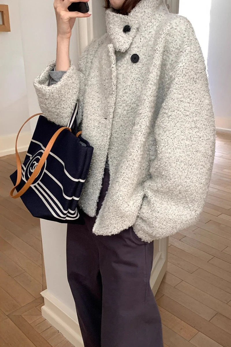Wool Trendy Sweet Loose Snap Coat - Image 3