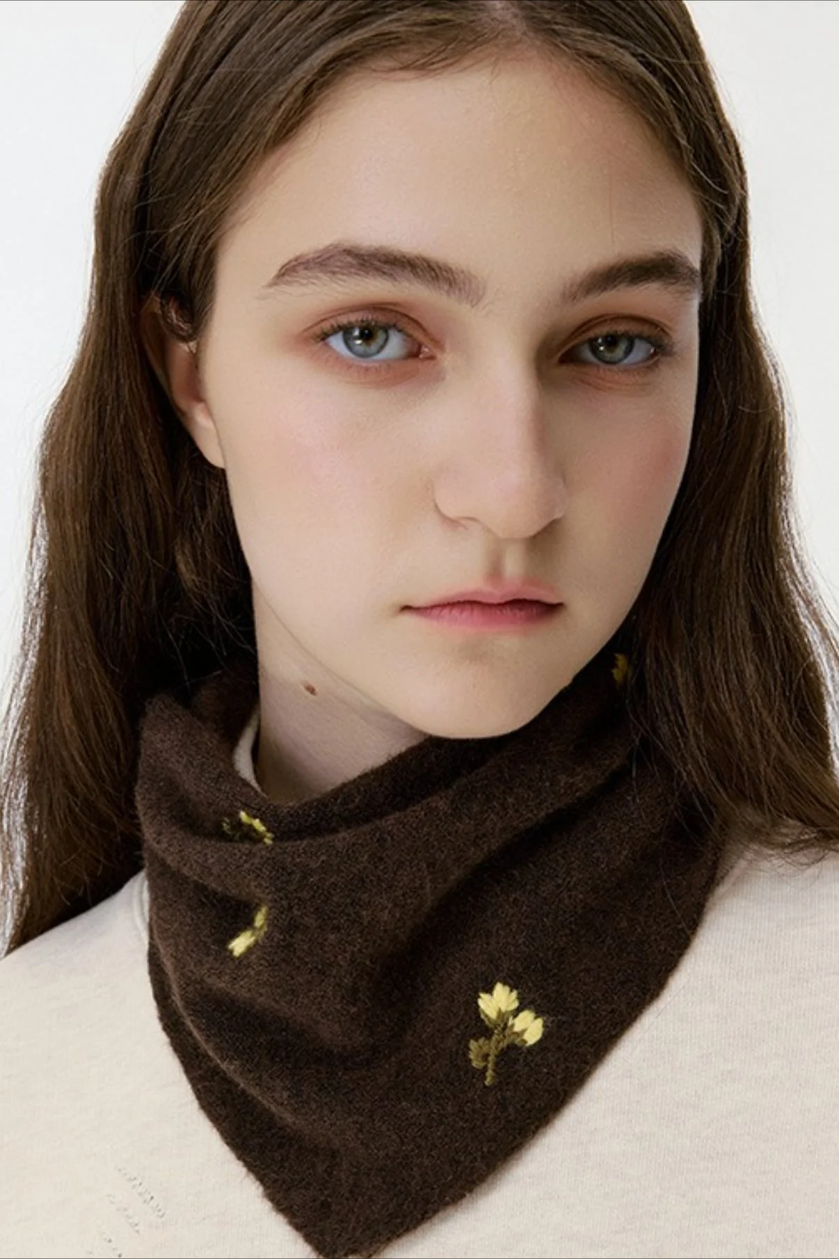 Wool Vintage Flower Embroidered Knitted Scarf - Image 3