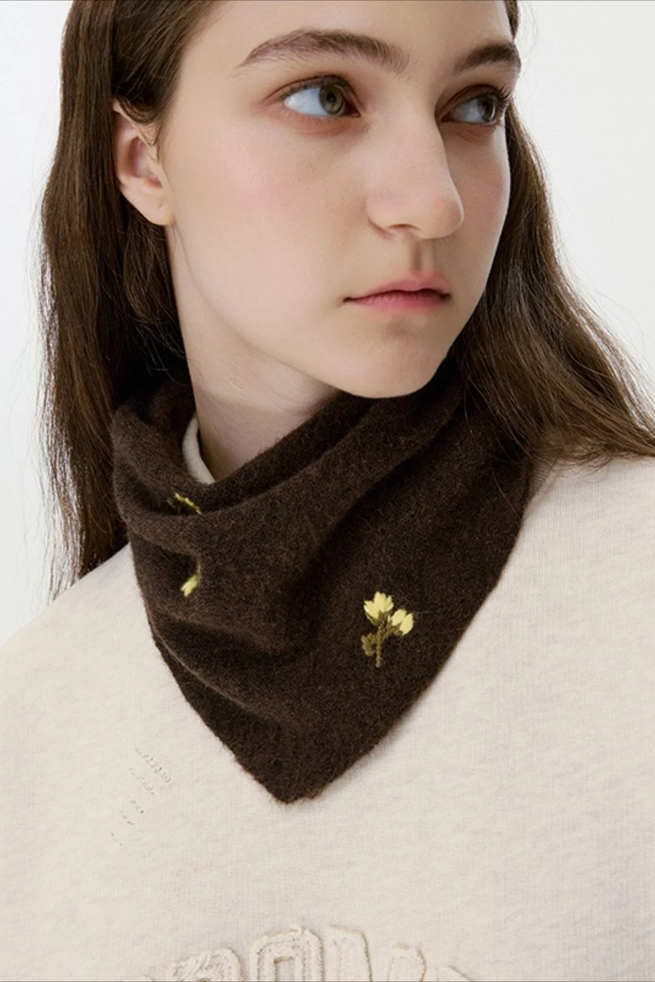 Wool Vintage Flower Embroidered Knitted Scarf - Image 4