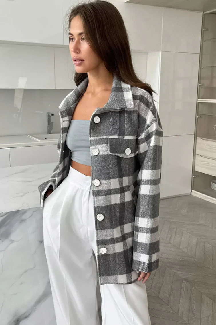 Woolen Plaid Belted Chic Thick Coat - Image 2