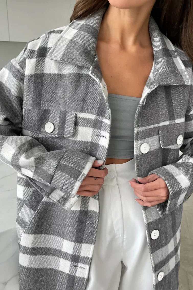 Woolen Plaid Belted Chic Thick Coat - Image 3