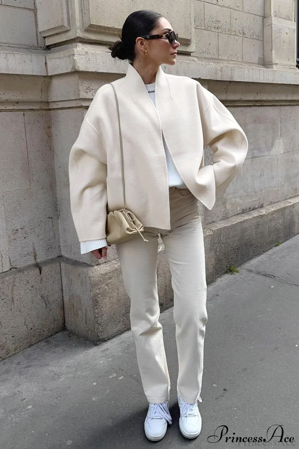 Woolen V-Neck Short Loose Chillax Coat - Image 4
