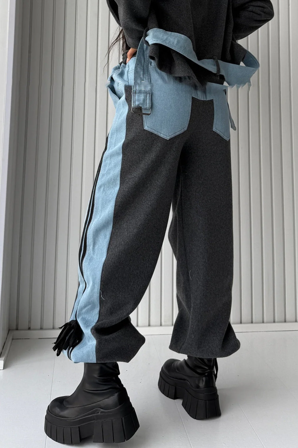 Workwear Stripe Panel Casual Straight Leg Pants - Image 2