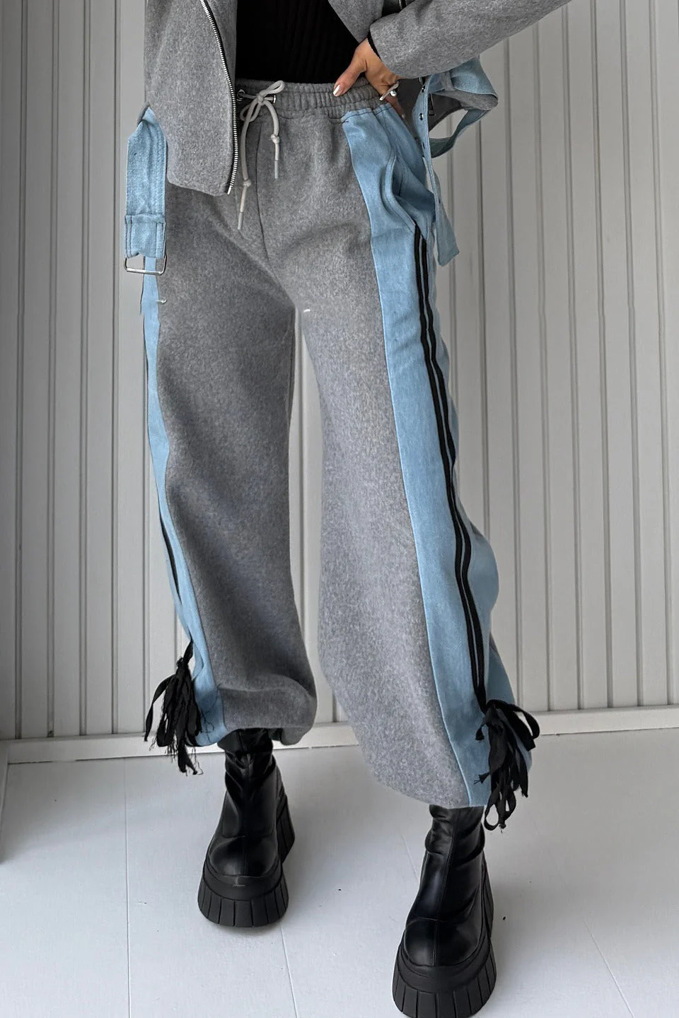 Workwear Stripe Panel Casual Straight Leg Pants - Image 3