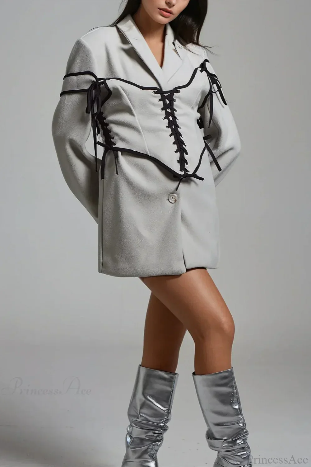 Woven Belted Lapel Waistcoat Coat - Image 2