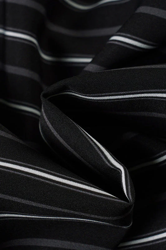 Woven Striped Collared Tie Waist Long Sleeve Blouse - Image 4