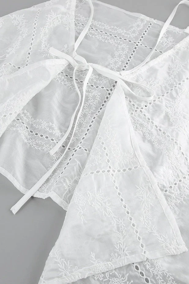 Wrap Embroidered Cutout Tie Loose Two Piece Set - Image 4