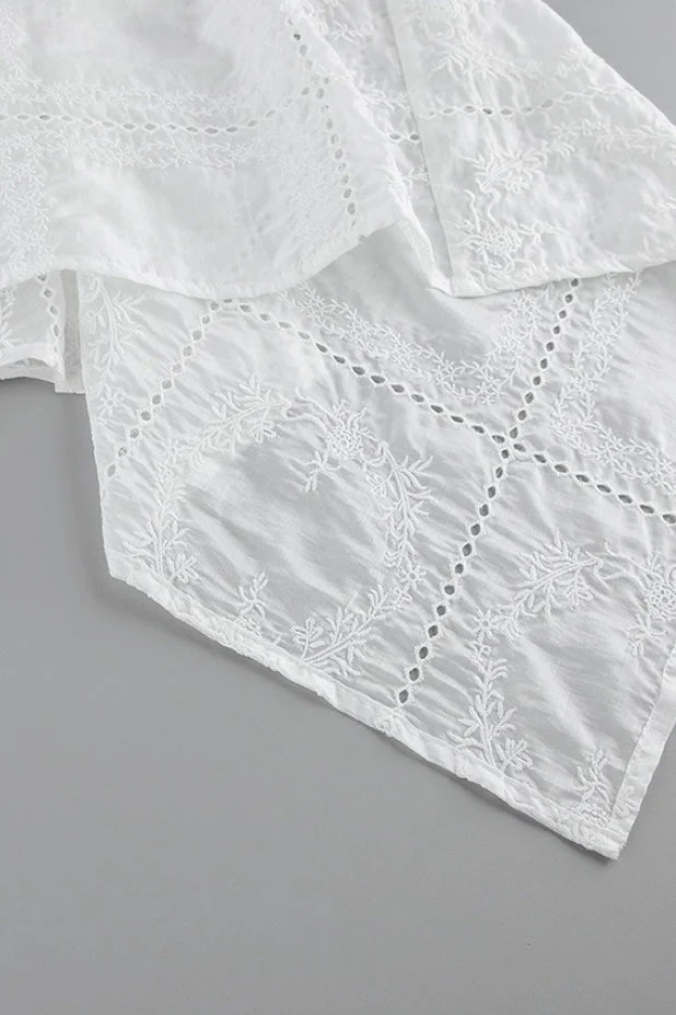 Wrap Embroidered Cutout Tie Loose Two Piece Set - Image 5