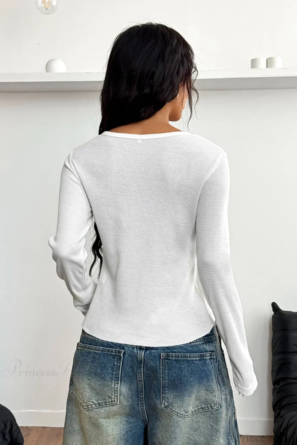 Y2K Button Accent Slim Long Sleeve Tee - Image 2