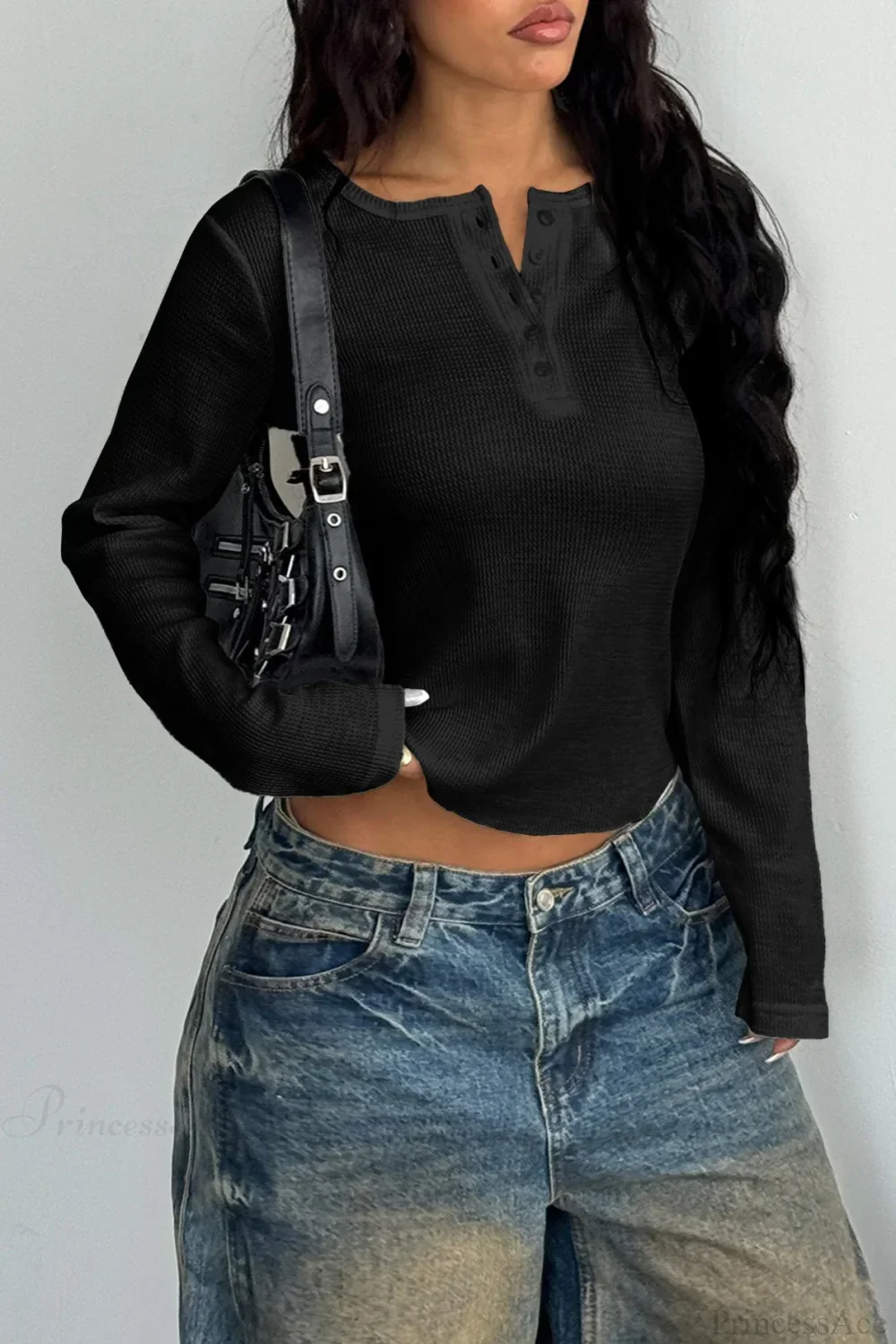 Y2K Button Accent Slim Long Sleeve Tee - Image 3