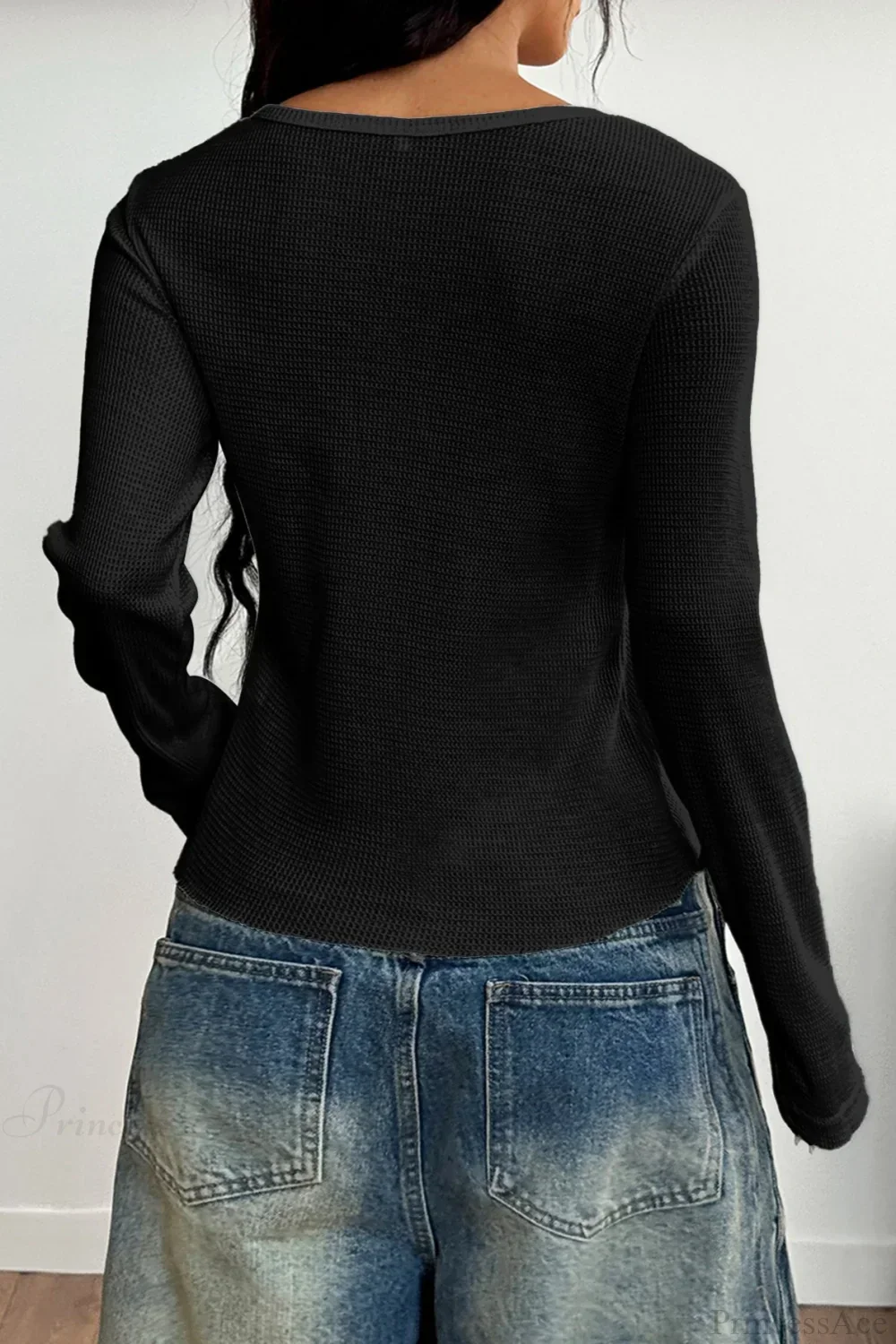 Y2K Button Accent Slim Long Sleeve Tee - Image 4