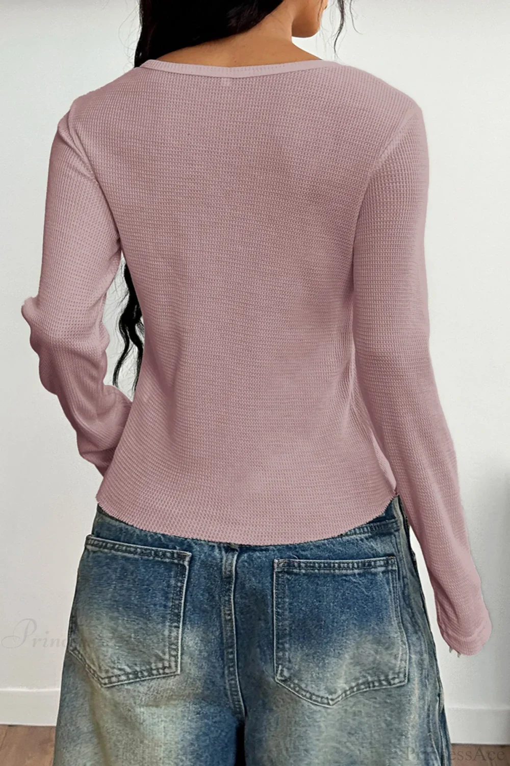 Y2K Button Accent Slim Long Sleeve Tee - Image 6