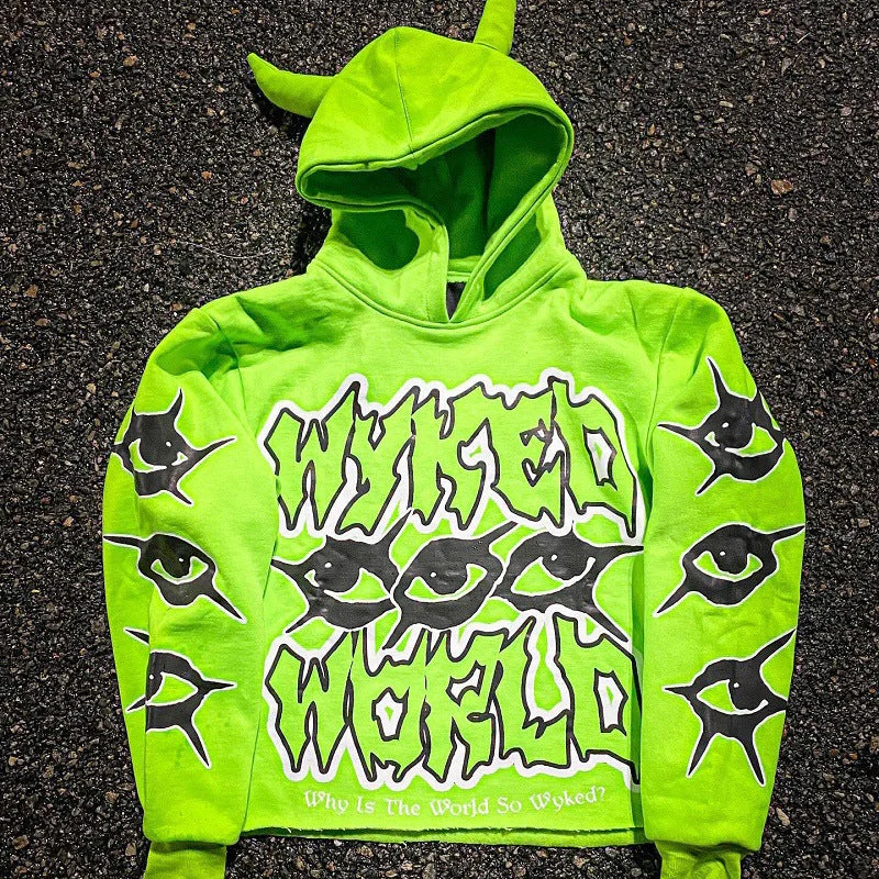 Y2K Chic Street Print Devil Horn Hoodie - Image 4