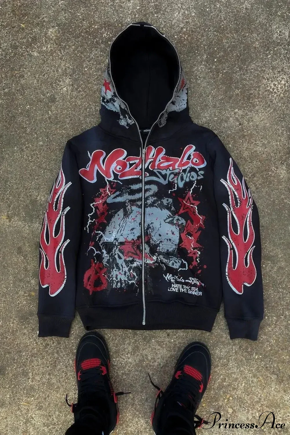 Y2K Dark Hip-Hop Cartoon Zip Hoodie