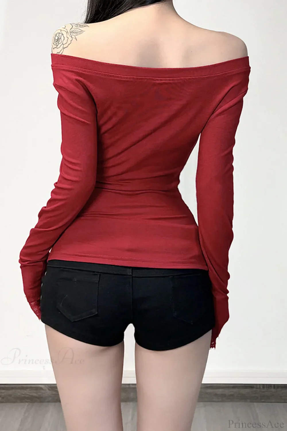 Y2K Dark Print Off Shoulder Long Sleeve Tee - Image 4