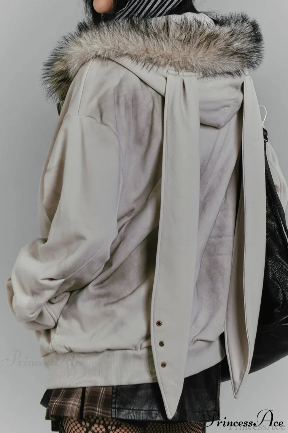 Y2K Fleece Collar Bunny Ear Print Hoodie - Image 4