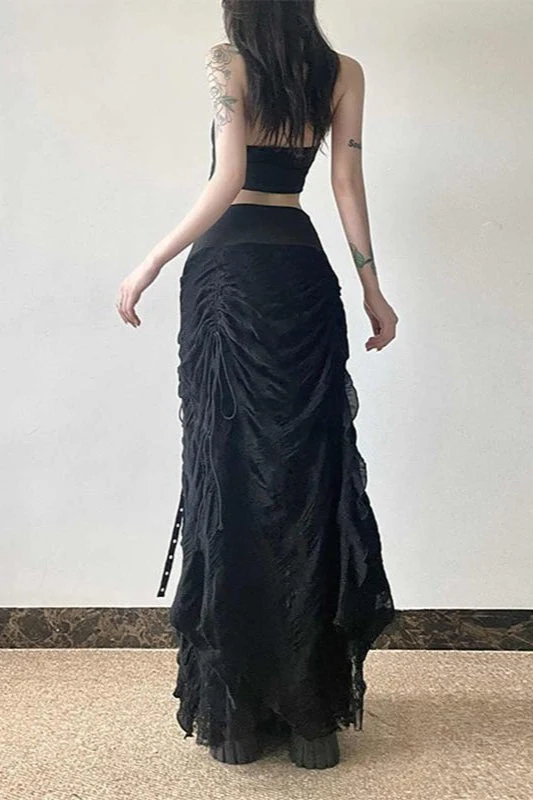 Y2K Goth Lace-Up Paneled Patchwork Maxi Skirt - Image 5