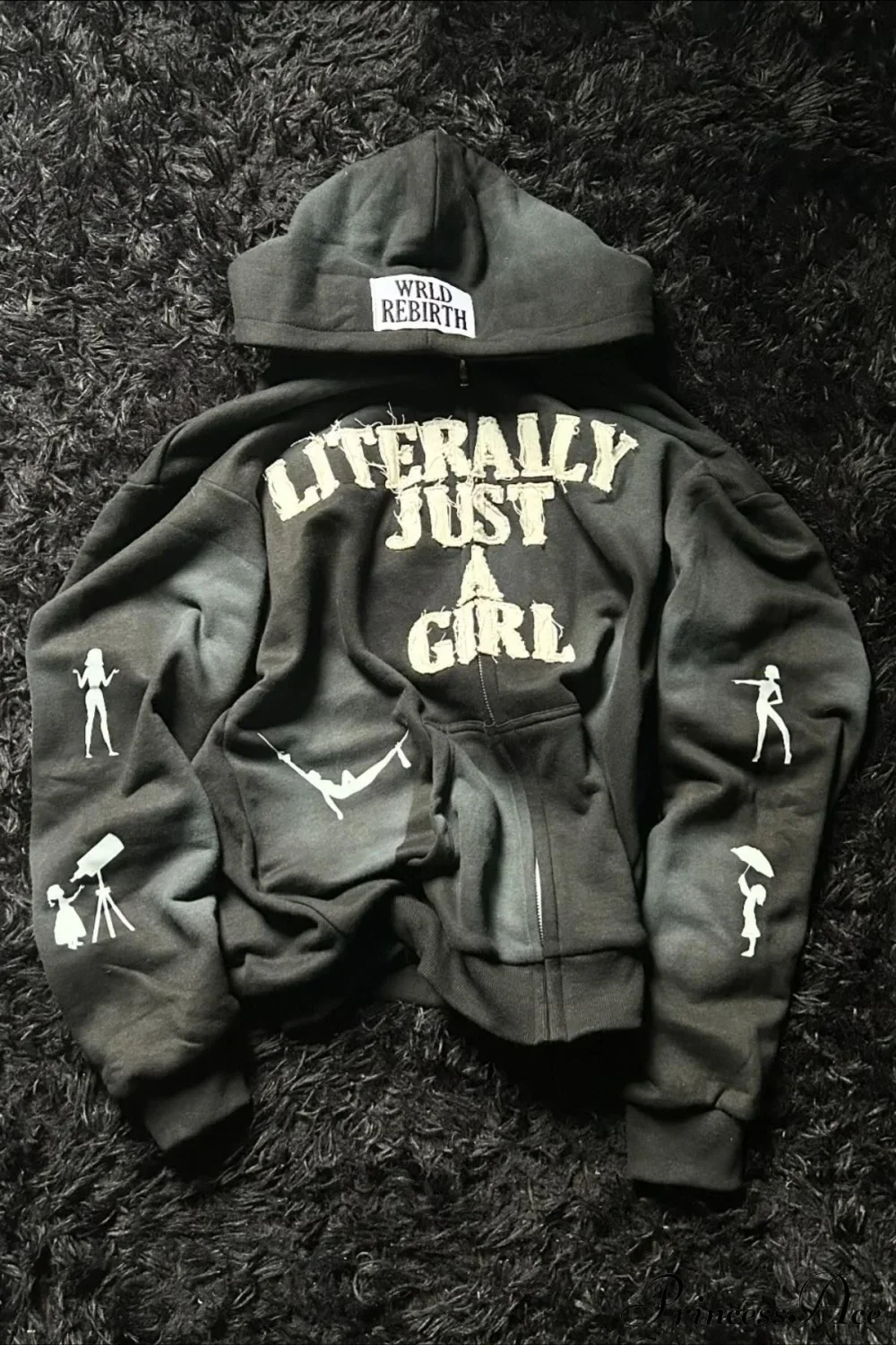 Y2K Hip-Hop 3D Letter Print  Loose Zip Hoodie - Image 3