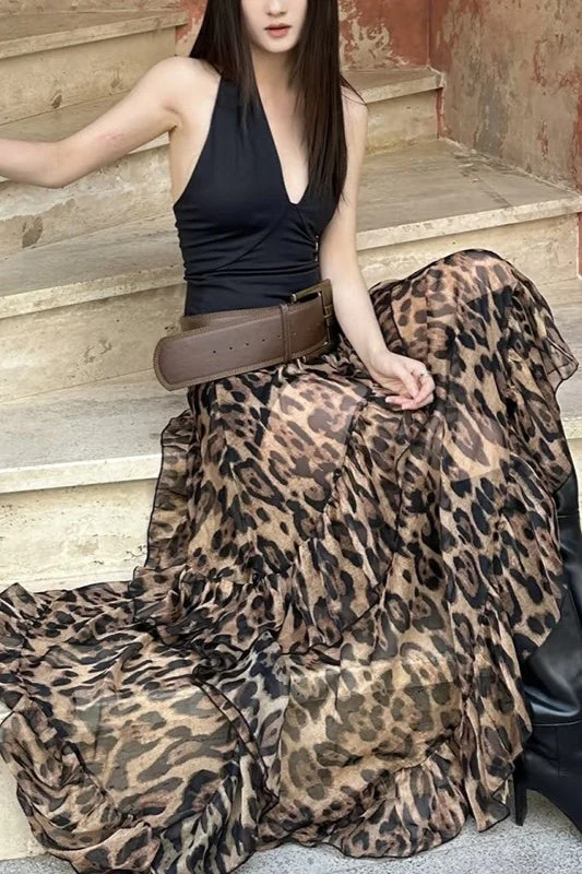 Y2K Leopard Print High-Waisted Loose Fit Skirt - Image 2