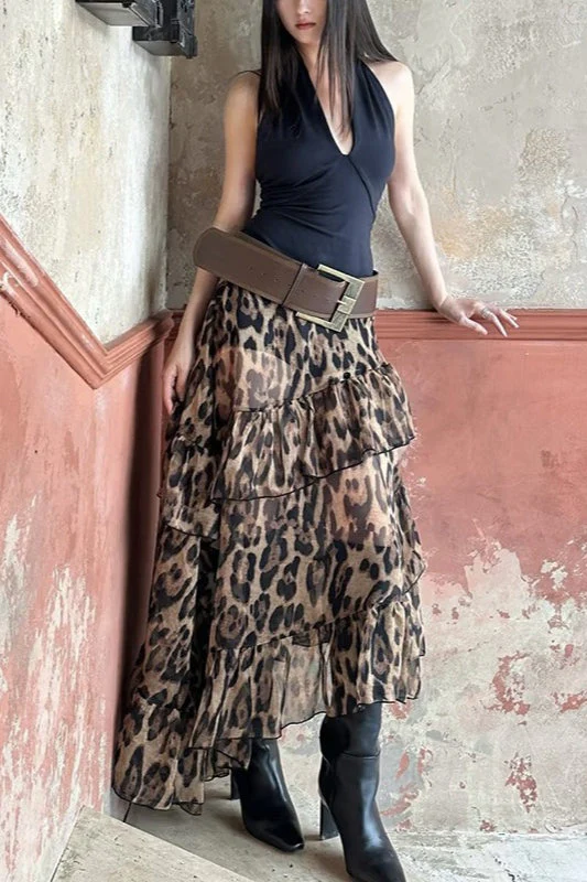 Y2K Leopard Print High-Waisted Loose Fit Skirt - Image 3