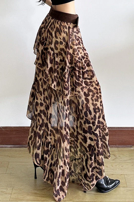 Y2K Leopard Print High-Waisted Loose Fit Skirt - Image 4