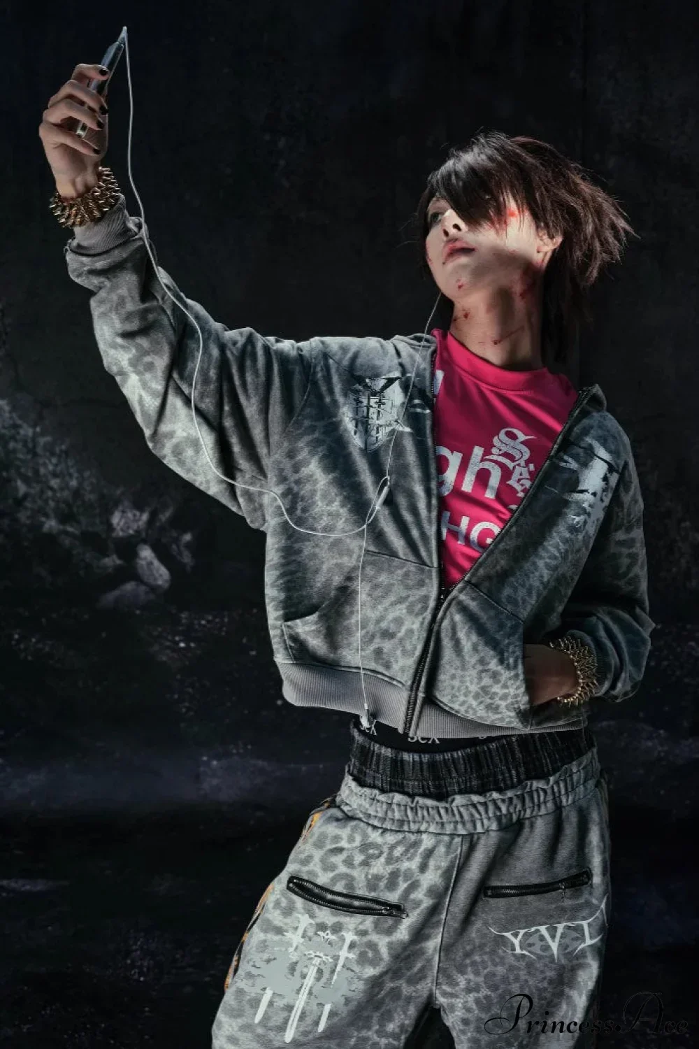 Y2K Leopard Striped Street Zip Hoodie - Image 2