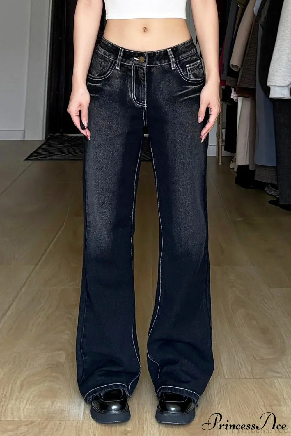 Y2K Low Rise Bootcut Acid Wash Versatile Jeans - Image 3