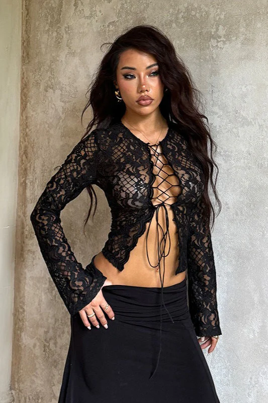 Y2K Retro Lace Up Sexy Lace Blouse - Image 6