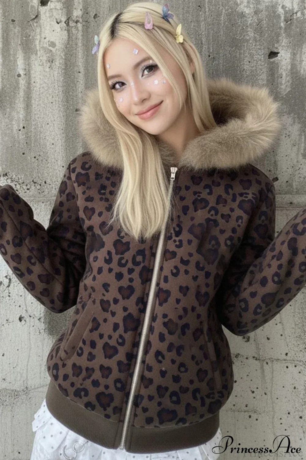Y2K Sexy Leopard Print Fleece Zipper Hoodie - Image 2