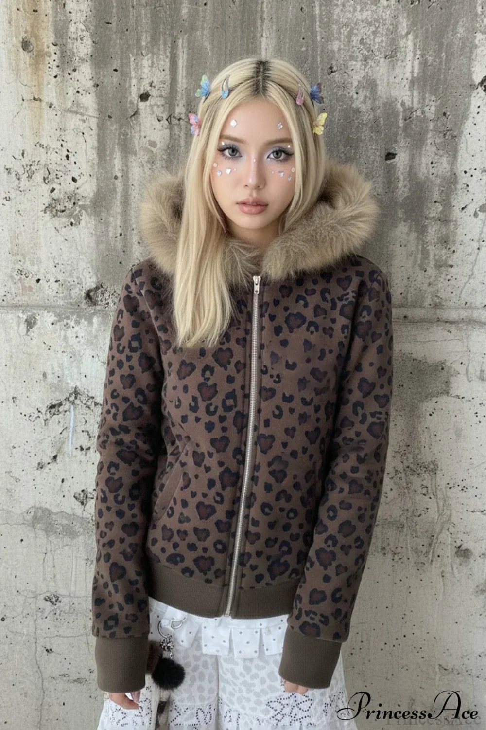 Y2K Sexy Leopard Print Fleece Zipper Hoodie - Image 3