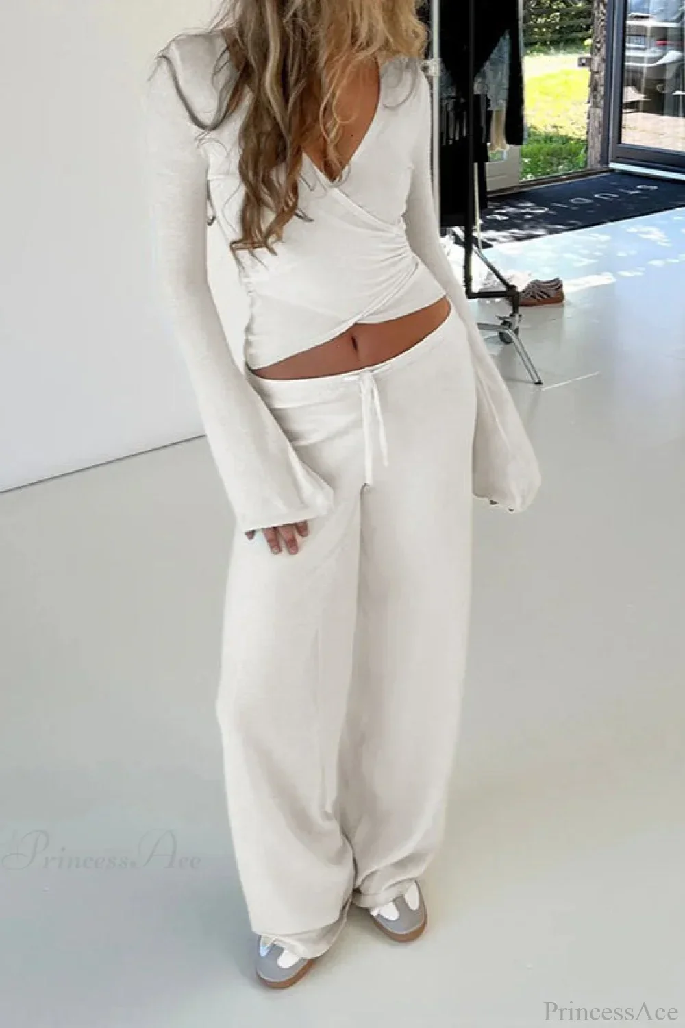 Y2K Sexy V-Neck Fitted Top Casual Pants Two Piece Set - Image 13