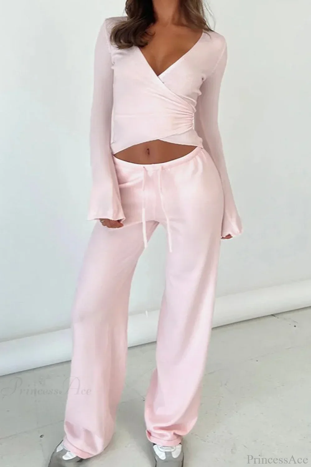 Y2K Sexy V-Neck Fitted Top Casual Pants Two Piece Set - Image 2